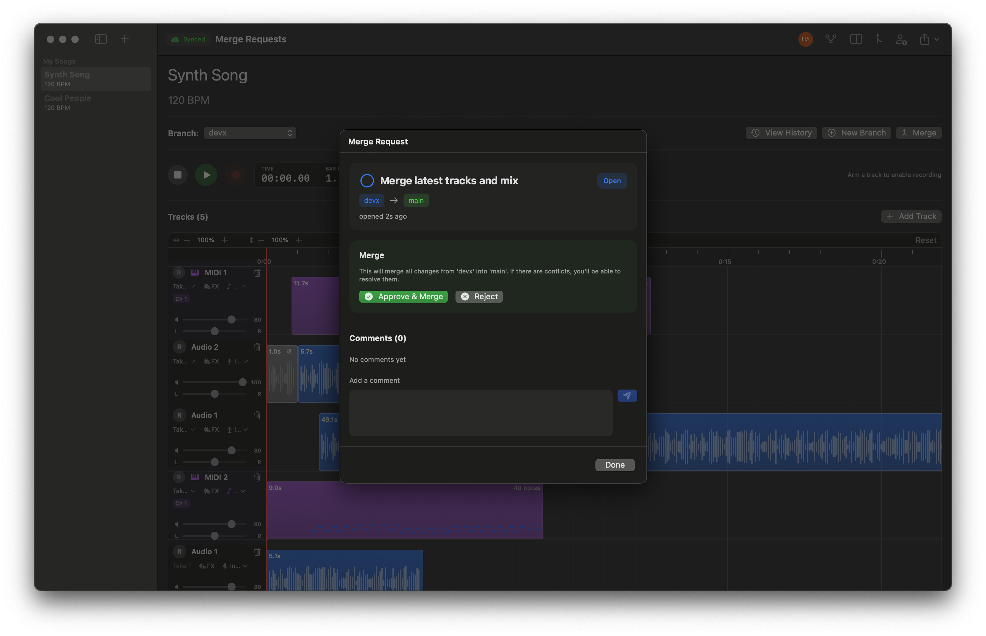 Merge request view showing collaboration features